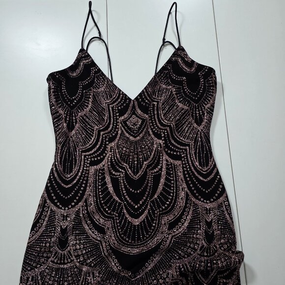 Jump Apparel Maxi Dress Womens 7/8 Black Pink Glitter Lined Cocktail Prom Whimsi - Picture 9 of 16